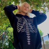 Skeleton Hoodie Summer Handsome Street Style Sternum Hot Drilling Hooded Pullover Long Sleeve Sweater