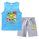 Children Pokemon Pikachu Tshirts & Shorts Summer Vest Middle Pants Sports Casual Thin Two Pieces