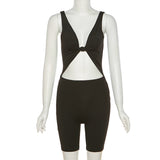 Summer Women's New Collection Sexy Cutout Sleeveless Low-Cut High Waist Tight Casual Sports Jumpsuit