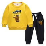 Children Pokemon Pikachu Hoodie & Pant Set Fleece Lined Padded Warm Keeping Winter Clothes Sweatershirt Suit