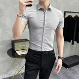 Men Shirts Summer Solid Color Short Sleeve Shirt