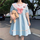 Gothic Lolita Harajuku Style Clothing Personality Stitching Sailor Collar Rabbit Ears Contrast Color Short Sleeve Dress