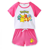 Children Pokemon Pikachu Tshirts & Shorts Short Sleeve T-shirt Shorts Casual Sports Two Pieces