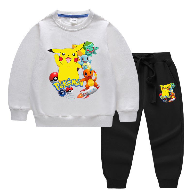 Children Pokemon Pikachu Hoodie & Pant Set Two-Piece Solid Color Baby Cotton Sweater Set