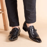 Indo Western Shoes Business Leather Shoes Buckle Square Toe Slip-on Leather Shoes Men