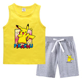 Children Pokemon Pikachu Tshirts & Shorts Vest Middle Pants Sports Casual Bottoming Shirt Two Pieces
