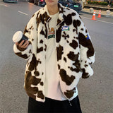 Men's Autumn Winter Coat Stand Collar Color Matching Plush Cotton-Padded Coat