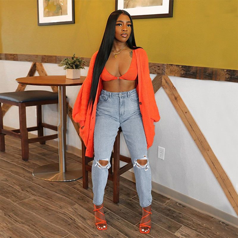 Women Plus Size Jeans Fashion Ripped Jean