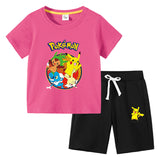 Children Pokemon Pikachu Tshirts & Shorts Cotton Short Sleeve Shorts Two Pieces