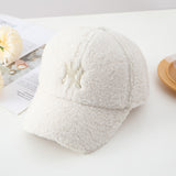 Yankee Baseball Cap Women's Autumn and Winter Lamb Wool Baseball Cap Thickened Warm Peaked Cap