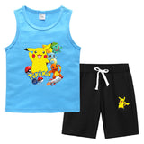 Children Pokemon Pikachu Tshirts & Shorts Summer Vest Middle Pants Sports Casual Thin Two Pieces