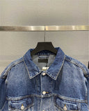 Spray Painted Jacket Autumn and Winter Washed Worn Ripped Denim Jacket