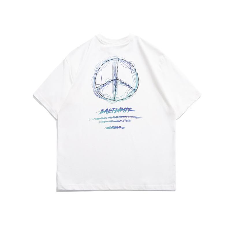 Men T Shirt Summer Casual Tops Men's Clothes Summer Wear Retro Men's round Neck Short Sleeve Casual Wide Loose Label Printed T-shirt Fashion