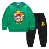 Children Pokemon Pikachu Hoodie & Pant Set Sweater Suit Solid Color Cotton Warm Trend