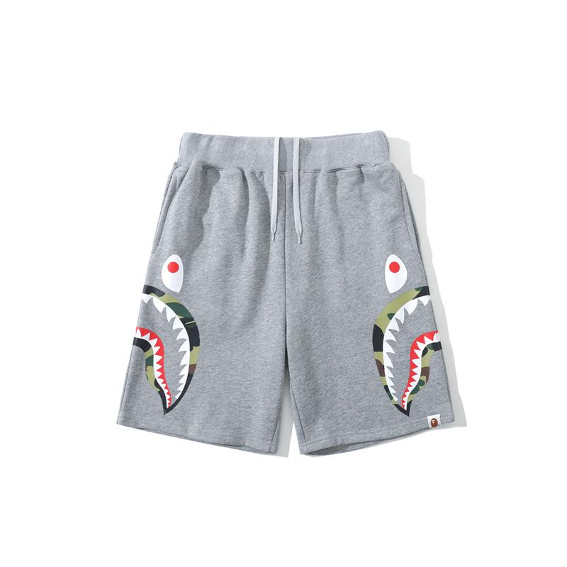 Shark Print Shorts Men's Double Camouflage on Side Shark Head Shorts Camouflage Elastic Waist Fifth Pants Middle Pants Fashion Brand Casual Shorts