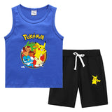 Children Pokemon Pikachu Tshirts & Shorts Summer Vest Middle Pants Sports Casual Thin Sleeveless Two Pieces