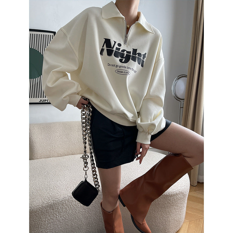 Diana Harvard Sweatshirt Zipper Polo Collar Letter Profile Sweater