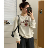 Diana Harvard Sweatshirt Vintage Loose Letter Embroidery round Neck Long Sleeve Pullover Hoodie