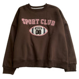 Diana Harvard Sweatshirt Vintage Towel Embroidery Fleece-Lined Crew Neck Sweater Pullover Top