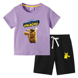 Children Pokemon Pikachu Tshirts & Shorts Cotton Short Sleeve Shorts Suit Two Neutral