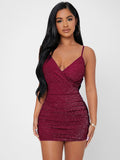 Women Exotic Dresses Sexy Deep V Pleated Slim Dress