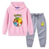 Children Pokemon Pikachu Hoodie & Pant Set Hooded Sweater Trousers Cotton Suit