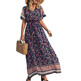 Beth Dutton Bohemian Dress Summer Spring Midi Dresses V-neck Waist Trimming Printing Vacation Beach Dress