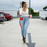 Women Plus Size Jeans Tassel Stitching Denim Skinny Pants