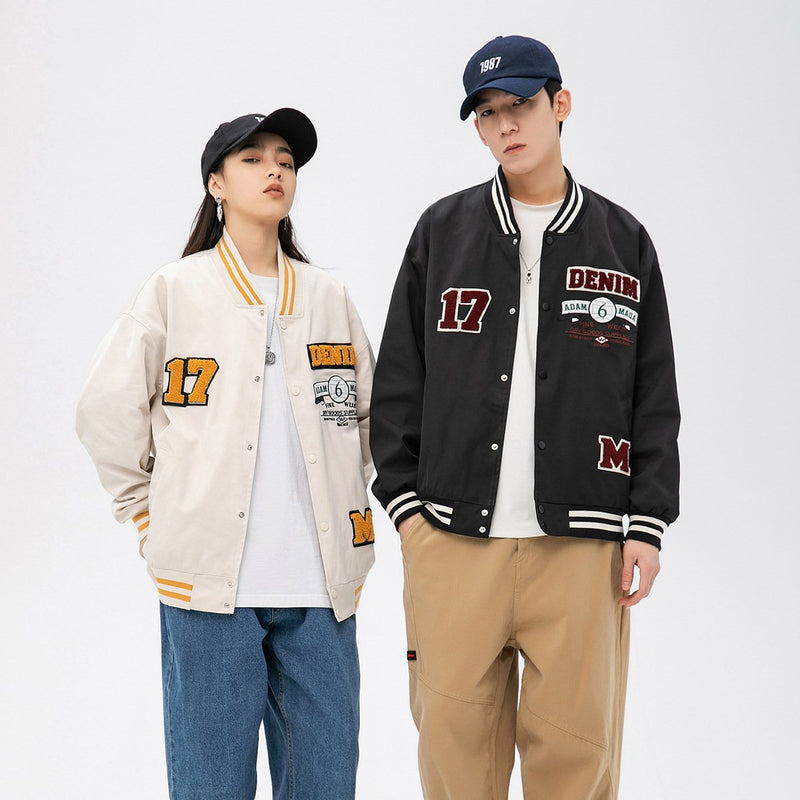 Varsity Men Plus Size Retro Sports Spring Letter Flower Print Baseball Tops