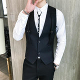 Tuxedo Vests Men's Suit Vest Trendy Unique Slim Fit Spring and Autumn Thin Casual Handsome Workwear Suit Vest Men's Outer Wear