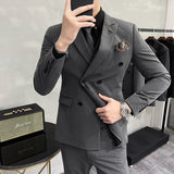Seersucker Suit Business Wear Double Breasted Suit Three-Piece Suit