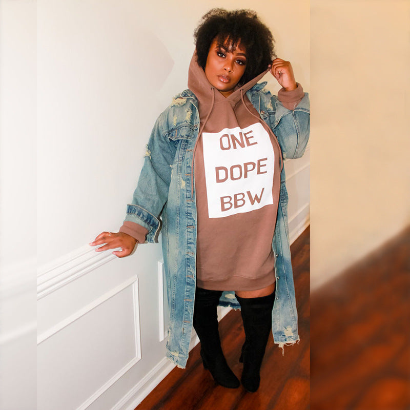 Women Plus Size Mini Dresses Sweater Letter Print Fashion Casual Dress