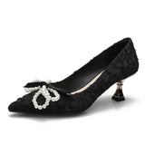 Nude Block Heel Sandals Bowknot Women's Shoes