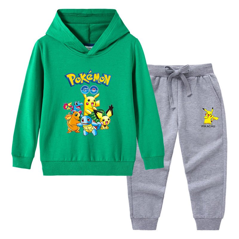 Children Pokemon Pikachu Hoodie & Pant Set Hooded Sweater Trousers Two-Piece Baby Cotton Sweater Suit