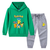 Children Pokemon Pikachu Hoodie & Pant Set Hooded Sweater Trousers Two-Piece Baby Cotton Sweater Suit