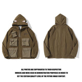 Shark Print Jacket Autumn and Winter Multi-Pocket Workwear Jacket Hooded Coat