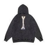 Present Hoodie Sternum Lumbar Spine Printed Distressed Vintage Zipper Hooded Sweater