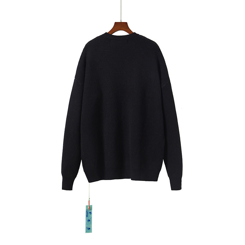 Off White Winter Sweaters Autumn and Winter Letter Pattern Crew Neck Pullover Sweater