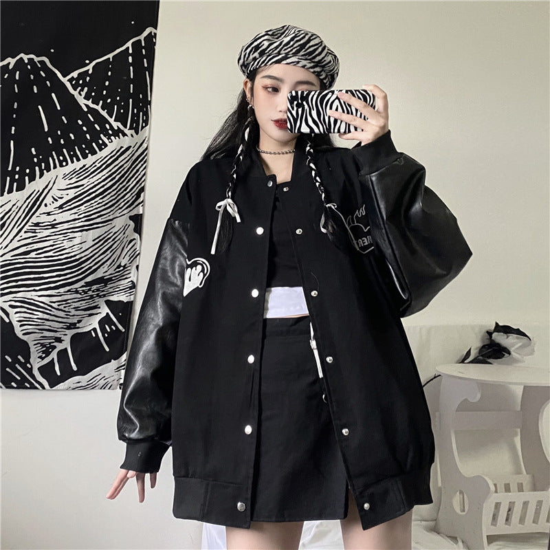 Gothic Lolita Harajuku Style Clothing Love Heart Embroidered Baseball Uniform All-Match Couple Coat Student