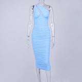 Bella Hadid Dress Mesh Shoulder Hollow Pleated Backless Dress