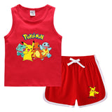 Children Pokemon Pikachu Tshirts & Shorts Casual Sports Vest Sleeveless Undershirt Suit Neutral