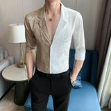 Men's Shirts Summer Color Block Half Sleeve Shirt