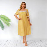 Women Plus Size Maxi Dresses Lace Polka Dot Loose Casual Dress