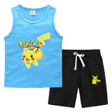 Children Pokemon Pikachu Tshirts & Shorts Vest Middle Pants Sports Casual Thin Two Pieces