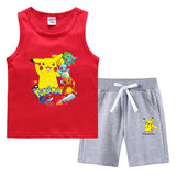 Children Pokemon Pikachu Tshirts & Shorts Summer Vest Middle Pants Sports Casual Thin Two Pieces