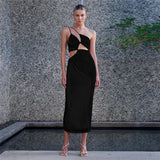 Music Festivals Rave Outfits Dress Spring/Summer Sexy Backless Spaghetti Straps Slim-Fit Oblique Shoulder Hollow Dress
