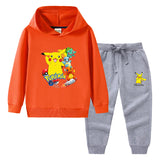 Children Pokemon Pikachu Hoodie & Pant Set Hooded Sweater Trousers Two-Piece Baby Cotton Sweater Set