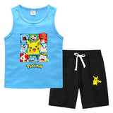 Children Pokemon Pikachu Tshirts & Shorts Summer Vest Middle Pants Sports Casual Thin Two Pieces