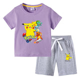 Children Pokemon Pikachu Tshirts & Shorts Short Sleeve Shorts Suit Leisure Sports Neutral