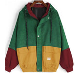 Corduroy Patch Jacket Loose Color Matching Hooded Baseball Uniform Corduroy